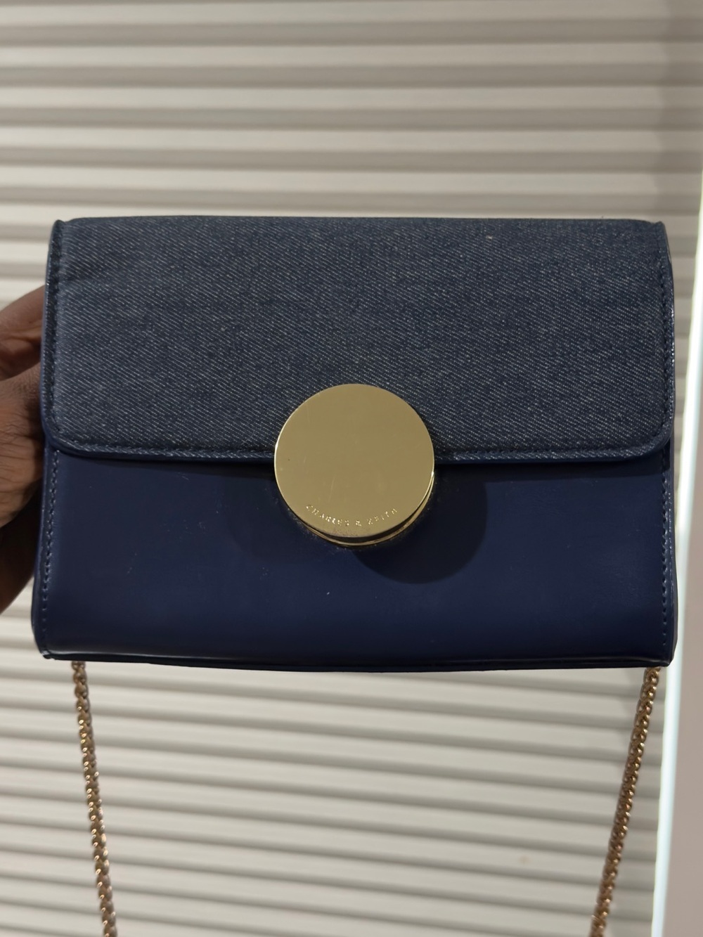 Charles & Keith Denim-Trim Navy Crossbody with Gold Hardware - Picture 12 of 17